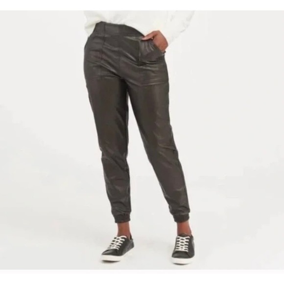 Spanx Leather Like Jogger Noir Black‎ Size XS Women NWT - Picture 1 of 6